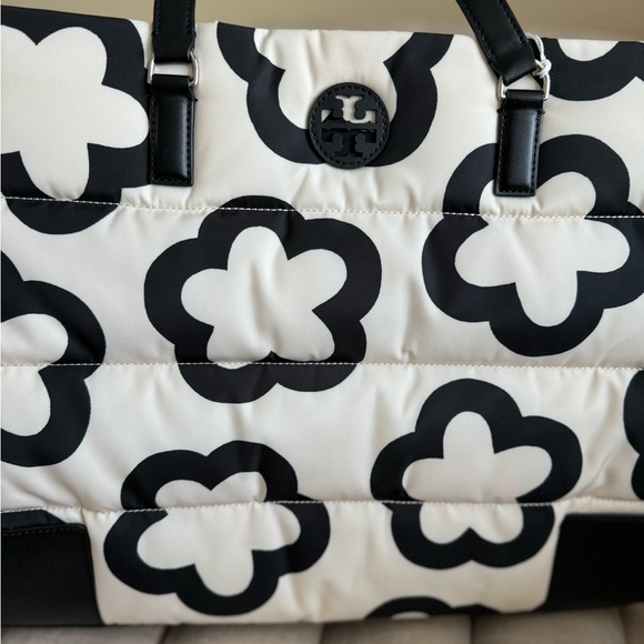 Tory Burch Nylon Flower Printed Ella Large Tote in French Cream - Picture 9 of 13
